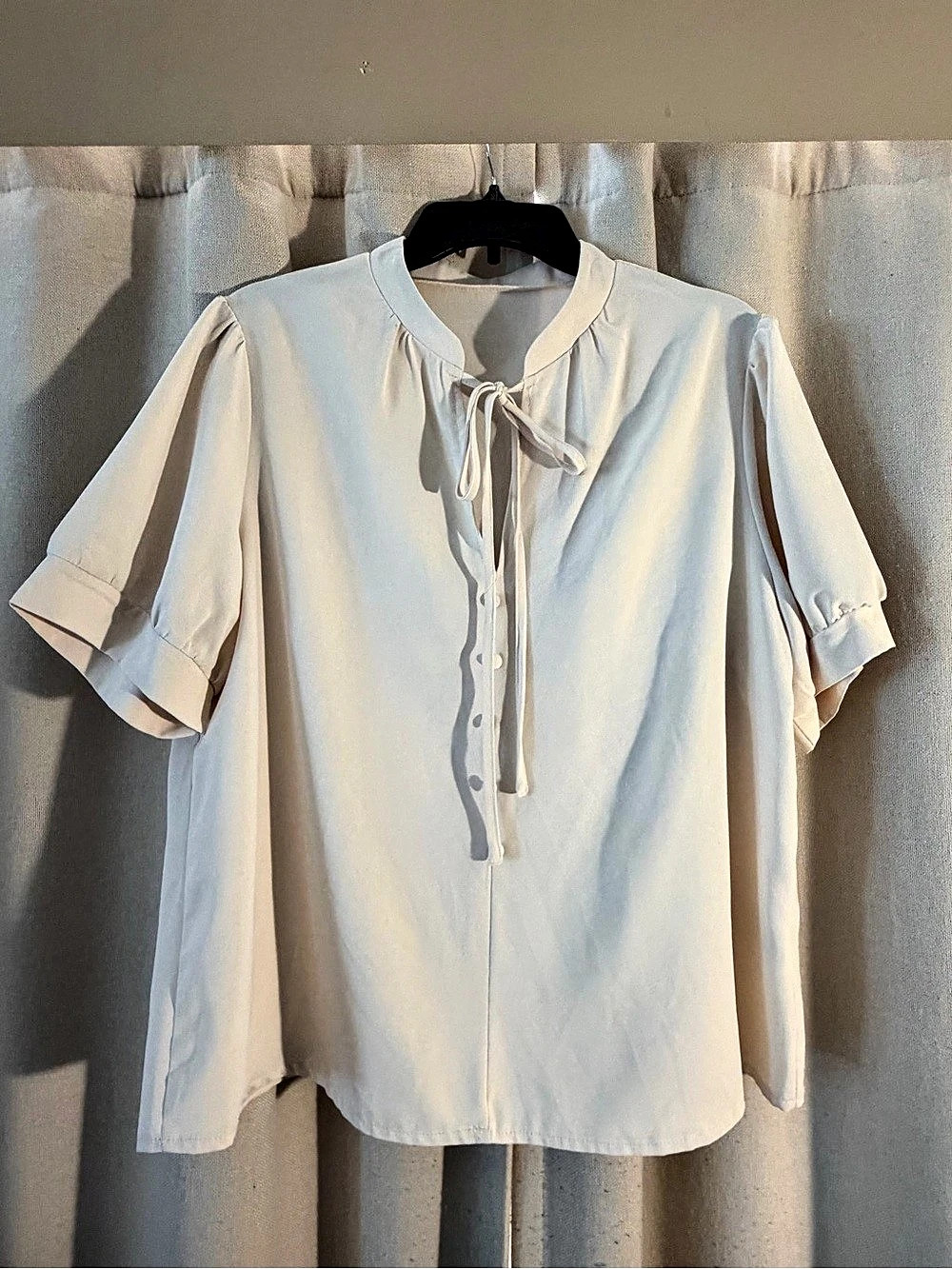 SHEIN Tie Neck Puff Sleeve Blouse in White Like New